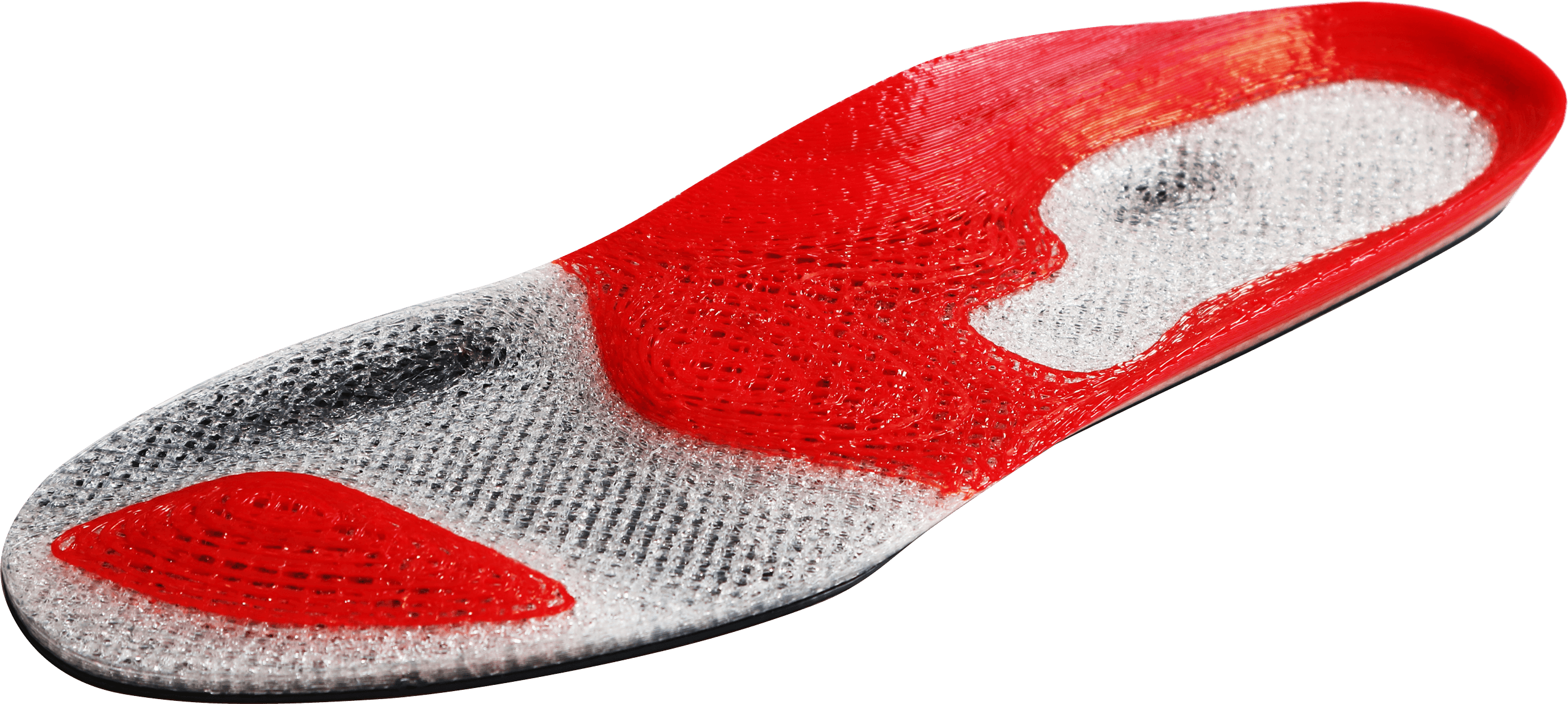 3D-printed custom orthotic, red and white